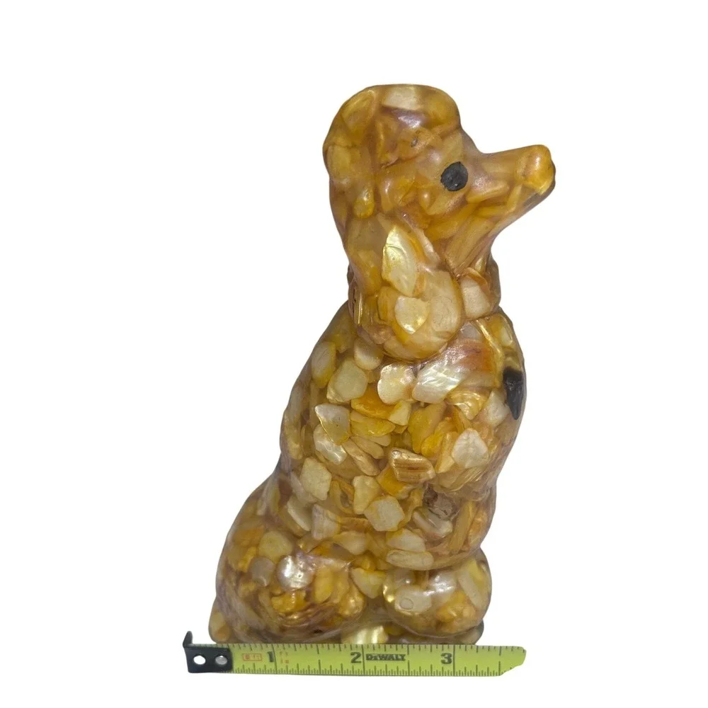 Vintage Resin Poodle Figurine Crushed Shell Mother of Pearl Mosaic Dog Statue